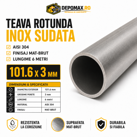 Teava rotunda inox sudata AISI 304, 101.6 x 3 mm, 6 metri